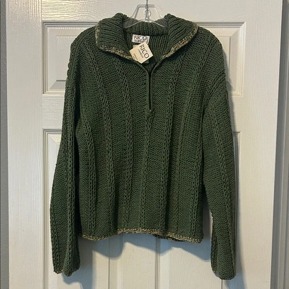 Rico Green Cowl Neck Women's Sweater. 100%cotton handmaid in Thailand. - Picture 1 of 5